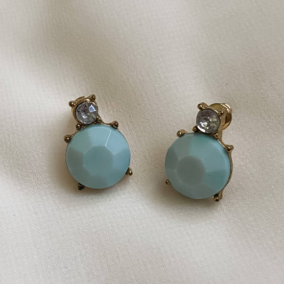 Vintage Jewelry - VTG Pastel Blue Jewel Round Stud Earrings